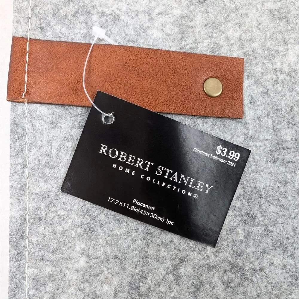 Robert Stanley Gray Felt Placemats Set of 6 Faux Leather Flatware Straps